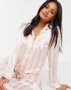 Классическая пижама из рубашки и брюк в полоску ASOS DESIGN-Розовый