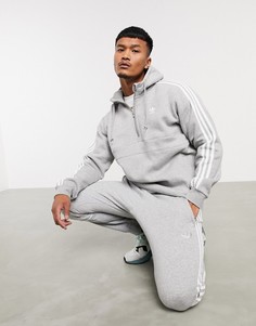 Худи серого цвета с 3 полосками adidas Originals-Серый