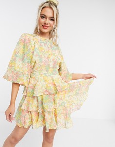 Платье мини с цветочным принтом ASOS DESIGN-Мульти