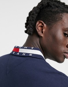 Темно-синее поло с отделкой в виде флага на воротнике Tommy Jeans-Темно-синий