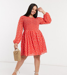 Красное платье мини с цветочным принтом ASOS DESIGN Curve-Мульти