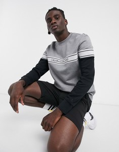 Серый свитшот в стиле колор блок с круглым вырезом Calvin Klein Jeans