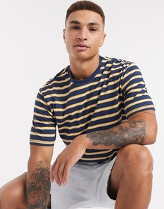 Темно-синяя футболка в разноцветную полоску Only & Sons-Темно-синий