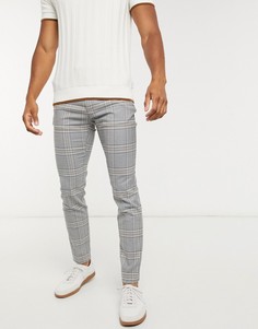 Темно-серые узкие строгие брюки в ломаную клетку Topman-Серый