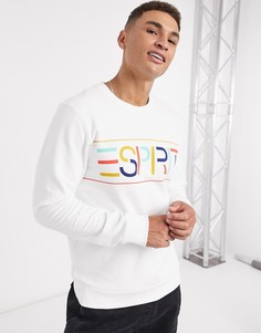 Лонгслив с принтом на груди Esprit-Белый