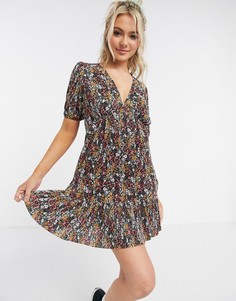 Черное чайное платье мини с цветочным принтом ASOS DESIGN-Черный