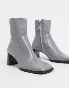 Серые кожаные ботинки с квадратным носком ASOS DESIGN-Серый