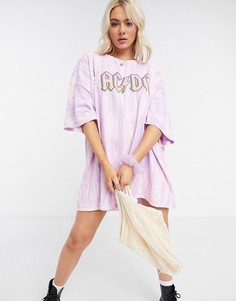 Платье-футболка в стиле oversized с принтом "acdc" Daisy Street-Фиолетовый