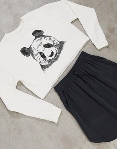 Кремовый короткий свитшот с принтом панды Topshop
