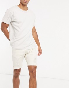 Белые рваные джинсовые шорты скинни Topman-Белый