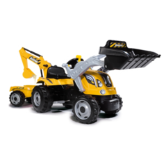 Веломобиль Smoby Трактор педальный Builder Max с 2-мя ковшами и прицепом желтый