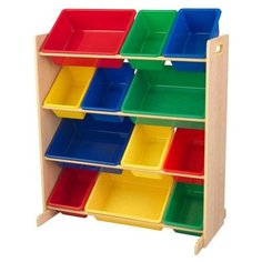 Стеллаж KidKraft Sort It & Store it с 12 контейнерами 83х47х100 см Primary & Natural