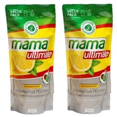 Mama Ultimate Концентрат для мытья посуды Лимон 2 шт. по 600 мл сменный блок