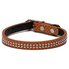 Ошейник Пижон рифленый с 2 рядами клепок (3110292), 33 см коричневый