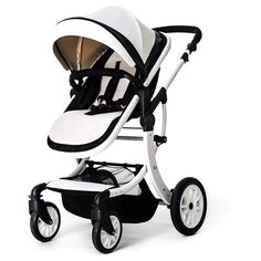 Коляска-трансформер Farfello Aimile 608B (эко кожа) белый/черный, цвет шасси: белый