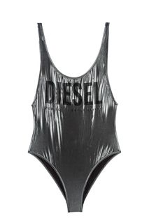 Серебристый купальный костюм с логотипом бренда Diesel