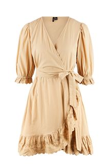 Бежевое платье из хлопка с ажурной отделкой Vero Moda