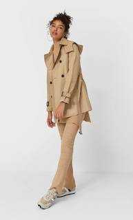 Stradivarius Тренч Из Непромокаемой Ткани С Капюшоном Женская Коллекция Бежевый Средний S