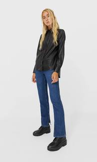Stradivarius Рубашка Из Искусственной Кожи Женская Коллекция Черный S