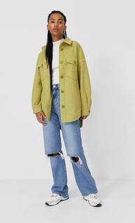 Stradivarius Трикотажная Куртка Рубашечного Кроя Женская Коллекция Зеленый S