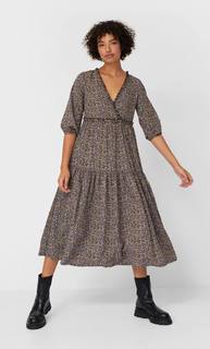 Stradivarius Длинное Платье С Цветочным Принтом Женская Коллекция Коричневый S