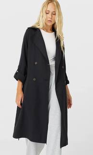 Stradivarius Длинный Тренч Из Струящейся Ткани Женская Коллекция Черный Xs