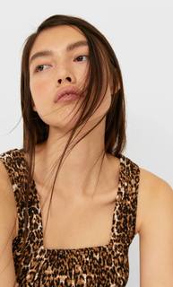 Stradivarius Эластичный Топ-Бралет С Леопардовым Принтом Женская Коллекция Черный Xs