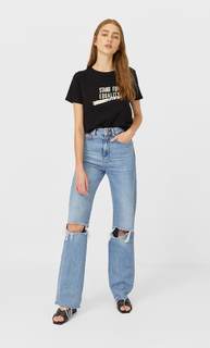 Stradivarius Футболка С Принтом Женская Коллекция Черный Xs