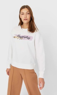 Stradivarius Толстовка С Принтом Женская Коллекция Цвет Небеленого Полотна L