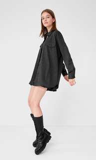 Stradivarius Трикотажная Куртка Рубашечного Кроя Женская Коллекция Темно-Серый S