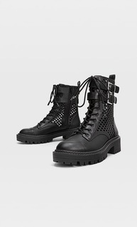 Stradivarius Ботильоны На Низком Каблуке И С Перфорацией Женская Коллекция Черный 41