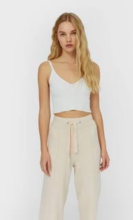 Stradivarius Трикотажный Топ-Бралет Женская Коллекция Цвет Небеленого Полотна Xs