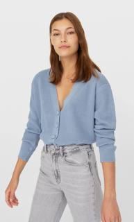 Stradivarius Базовый Кардиган С Застежкой На Пуговицы Женская Коллекция Небесно-Голубой Xs