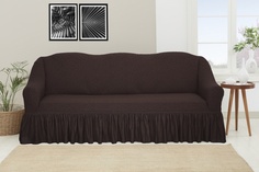 Чехол на трехместный диван с оборкой Venera "Жаккард", цвет: тёмно-коричневый