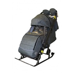 Санки-коляска SNOW GALAXY Kids-3-3-С Джинс серый на больших колесах+сумка+варежки
