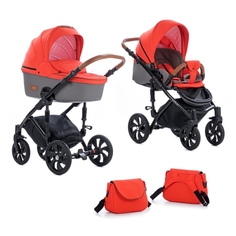 Коляска Tutis Viva Life 2 в 1 цвет 081 оранжево-красный, кожа серая