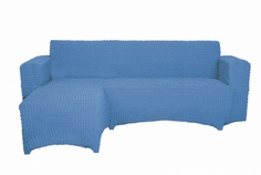 Чехол на угловой диван с оттоманкой CONCORDIA, выступ справа, голубой