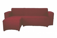 Чехол на угловой диван с оттоманкой CONCORDIA, выступ справа, бордовый