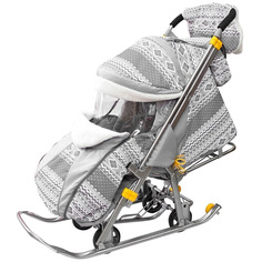 Санки-коляска SNOW GALAXY LUXE Финляндия серая на больших мягких колесах+сумка+муфта