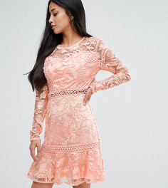 Кружевное приталенное платье с расклешенными рукавами True Decadence Petite-Розовый