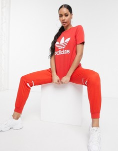 Красно-белая футболка с трилистником adidas Originals-Красный