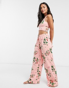 Штаны от пижамы с цветочным принтом ASOS DESIGN-Розовый