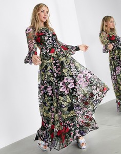 Платье макси с цветочной вышивкой и открытой спиной ASOS EDITION-Мульти