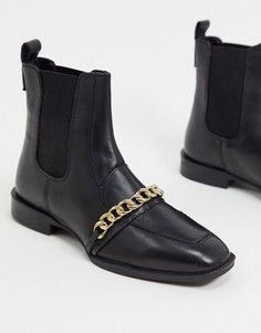 Черные кожаные ботинки-лоферы с цепочками ASOS DESIGN-Черный