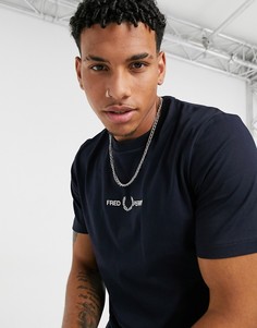 Темно-синяя футболка с вышитым логотипом Fred Perry-Темно-синий