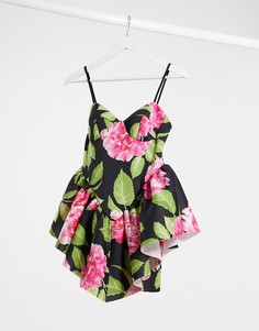 Платье мини с цветочным принтом и вырезом в форме сердца ASOS DESIGN-Мульти