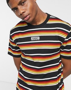 Черная футболка в полоску с логотипом на груди Tommy Jeans-Черный