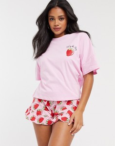 Розовая пижама из футболки и шорт ASOS DESIGN-Розовый