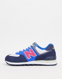 Голубые кроссовки с темно-синими вставками New Balance 574-Синий