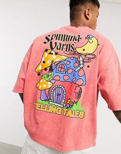 Оранжевая плотная oversized-футболка с большим принтом на спине ASOS DESIGN-Оранжевый